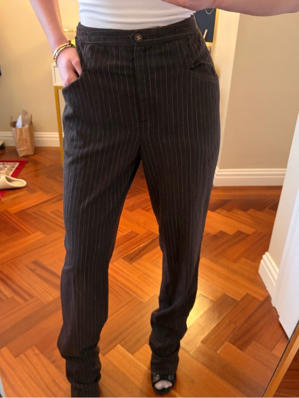 CHANEL Vintage Brown Pinstripe Dress Trousers